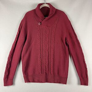 Gap Shawl Collar Sweater Mens XL Red Cable Knit Cotton Fisherman Grandpa Chunky